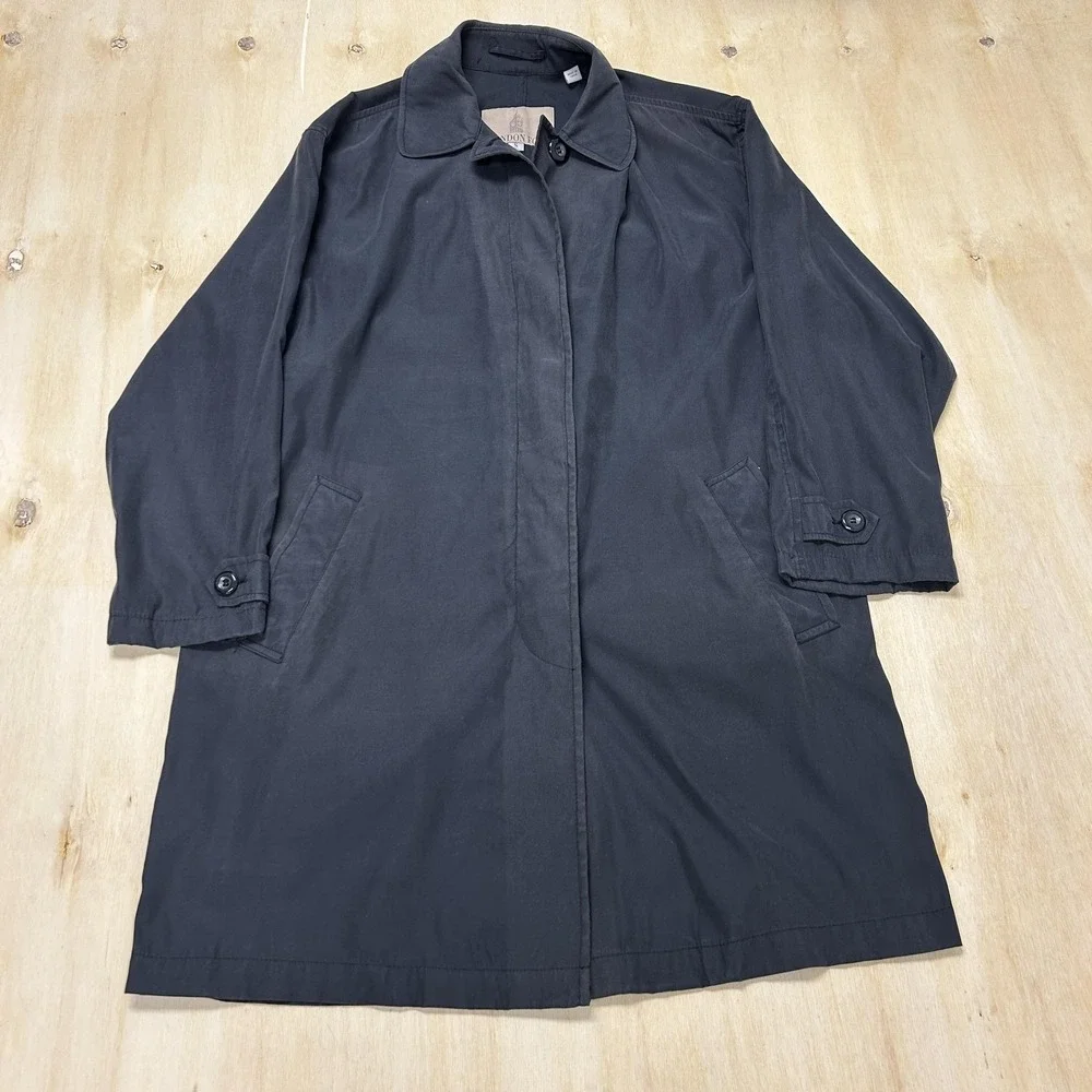 London Fog Coat Womens Small Blue Microfiber Lined Rain Button Pockets Overcoat